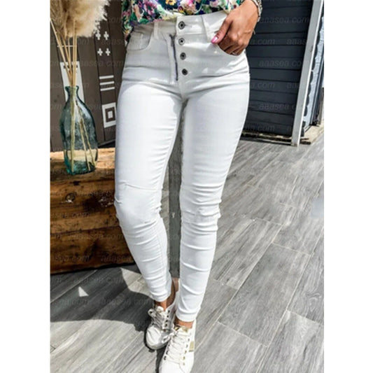 Damen hochtaillierte Jeans mit Knopfleiste und figurbetontem Schnitt Stalluxe