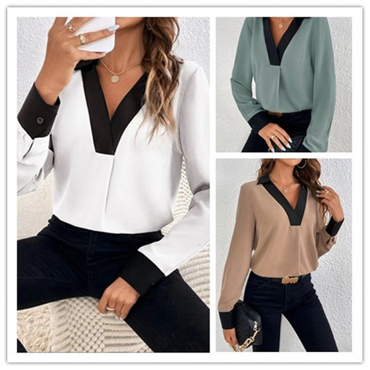 Damen Elegante Bluse mit kontrastierendem Kragen Stalluxe