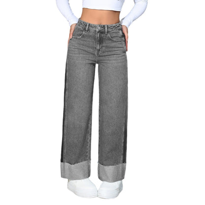 Damen Weit geschnittene Denim-Hose mit trendy abgeschnittenem Saum Stalluxe