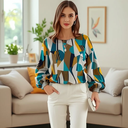 Damen Modische Bluse mit geometrischem Design Stalluxe