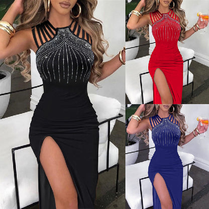 Damen Elegantes Abendkleid mit Strassverzierungen und tiefem Schlitz Stalluxe