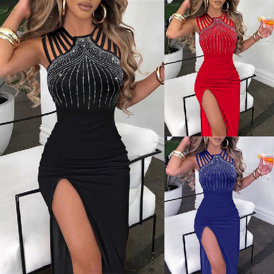 Damen Elegantes Abendkleid mit Strassverzierungen und tiefem Schlitz Stalluxe
