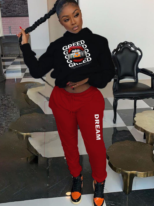 Damen Hoodie und Jogginghose Set mit kreativem Print Stalluxe