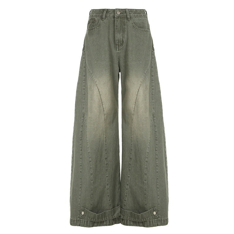 Damen Weite Jeans mit hohem Bund und einzigartiger Nahtführung Stalluxe
