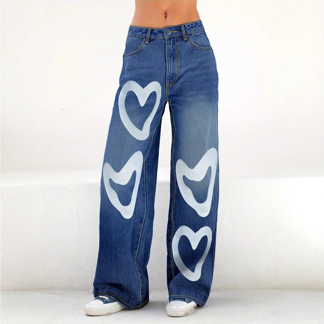 Damen Weit geschnittene Jeans mit Herzen-Design Stalluxe