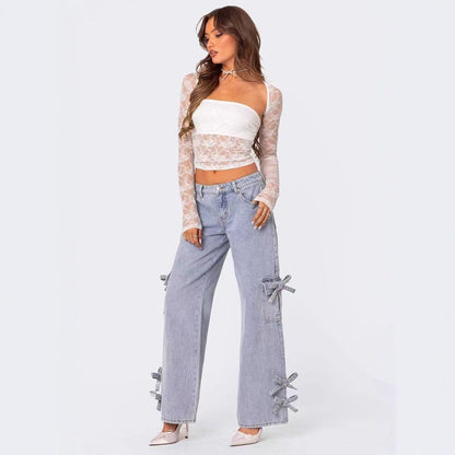 Damen lässige Cargo-Jeans mit stylischem Schleifen-Detail Stalluxe