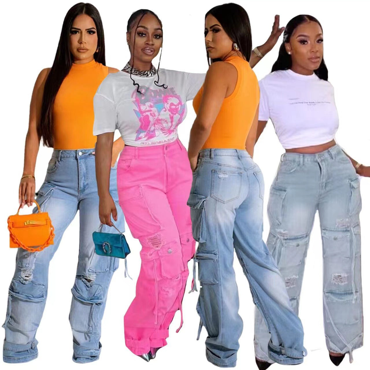 Damen Cargo-Jeans mit Detailverarbeitung und Multiple-Pocket-Design Stalluxe