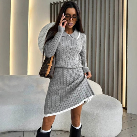 Damen Strickkleid mit eleganter Knopfleiste und V-Ausschnitt Stalluxe