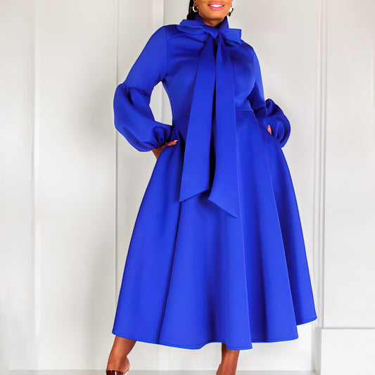 Damen Midikleid mit eleganten Schleifenärmeln und schwingendem Rock Stalluxe
