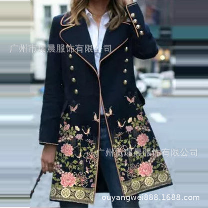 Damen eleganter und bestickter Trenchcoat Stalluxe