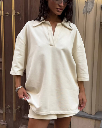 Damen Oversized Poloshirt mit modernem Stehkragen Stalluxe Aprikose