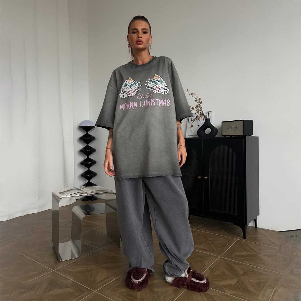 Damen Oversized Sweatshirt mit grafischem Weihnachtsmotiv Stalluxe