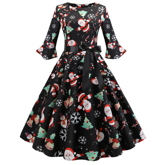 Damen Weihnachtsfestliches Kleid mit schwingendem Rock und langen Ärmeln Stalluxe