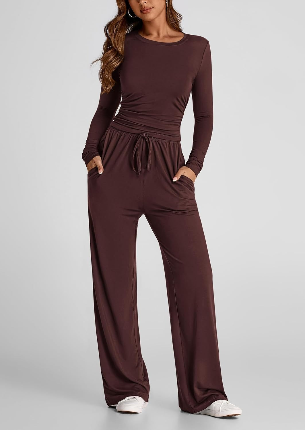 Damen bequemer Jumpsuit mit langem Arm und elastischem Bund Stalluxe