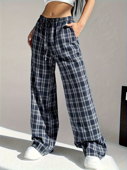 Damen weite Karohose aus weichem Material mit Kordelzug und praktischen Taschen Stalluxe