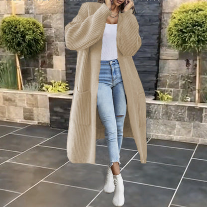 Damen Langer Strickmantel mit grober Rippenstruktur und praktischen Taschen Stalluxe