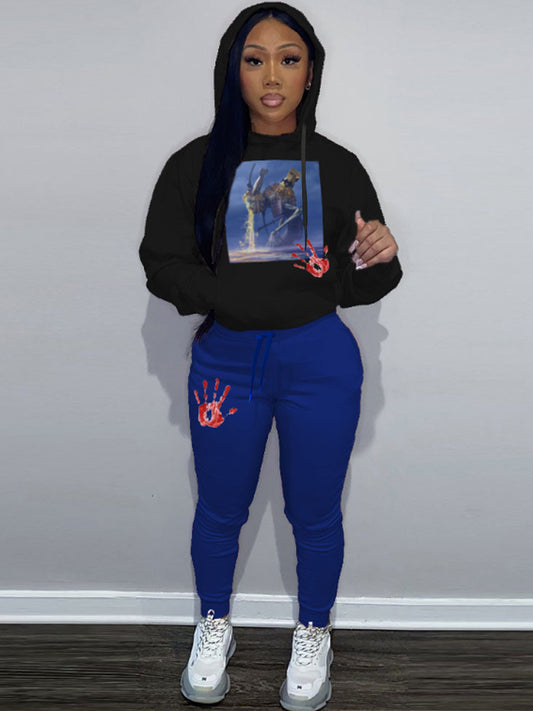 Damen Hoodie und Jogginghose Set mit kreativem Grafikdesign Stalluxe