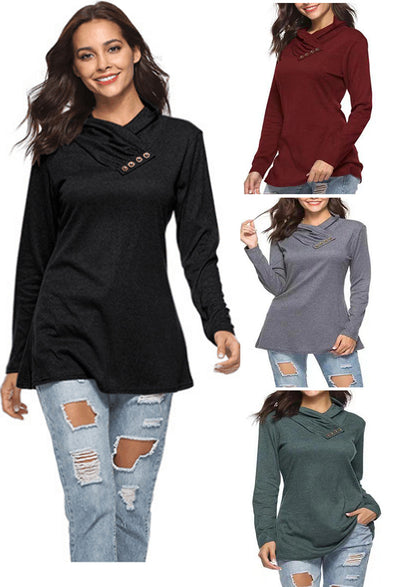 Damen Kuscheliger Langarm-Pullover mit modernem Stehkragen und dekorativen Knopfdetails Stalluxe