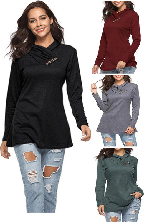 Damen Kuscheliger Langarm-Pullover mit modernem Stehkragen und dekorativen Knopfdetails Stalluxe