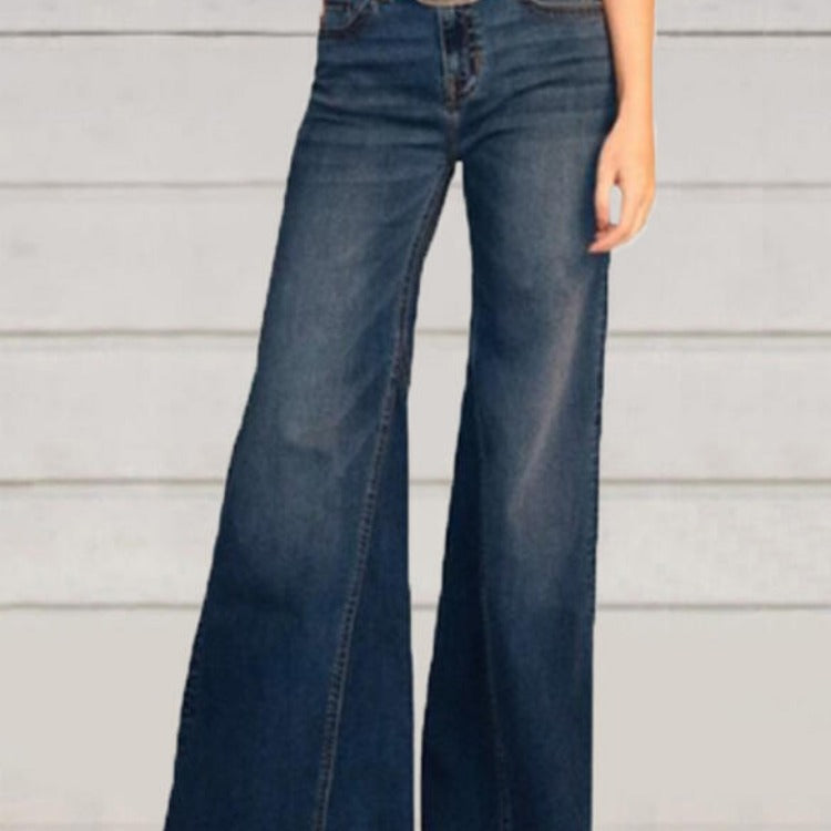 Damen weit geschnittene Denim-Hose mit hohem Bund Stalluxe