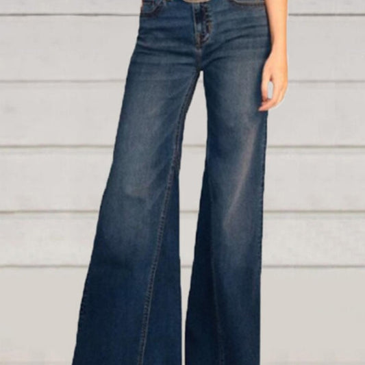 Damen weit geschnittene Denim-Hose mit hohem Bund Stalluxe