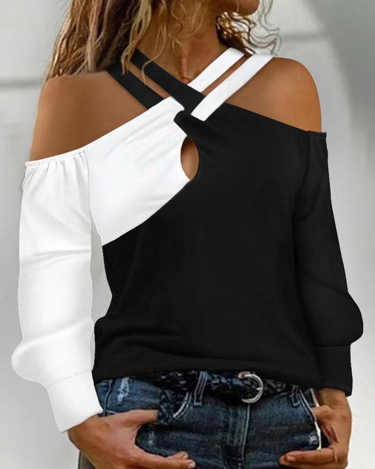 Damen asymmetrisches Oberteil mit freiem Schulterdesign und verbindenden Trägern Stalluxe