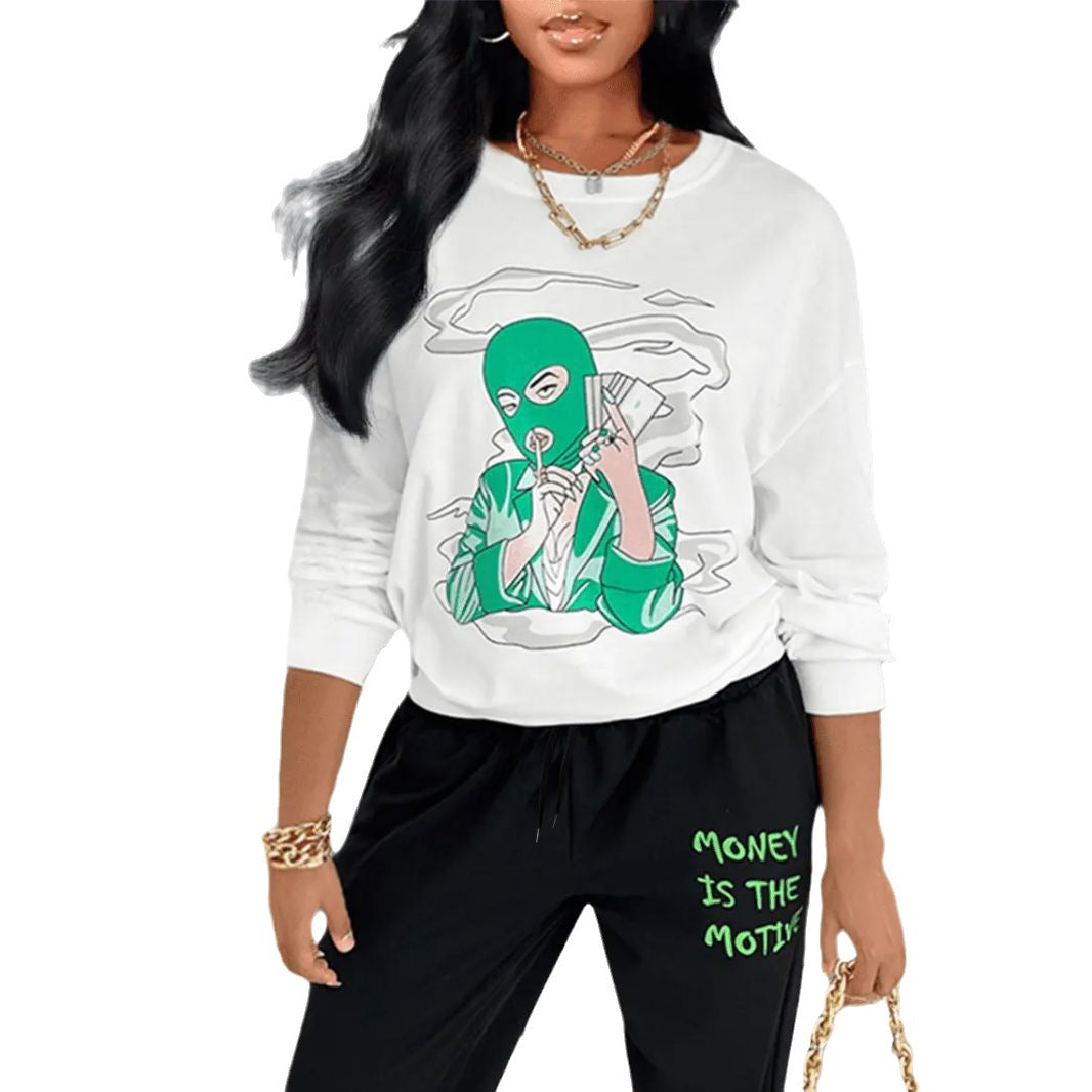 Damen lässiges Set mit grafischem Sweatshirt und bequemen Jogginghose Stalluxe