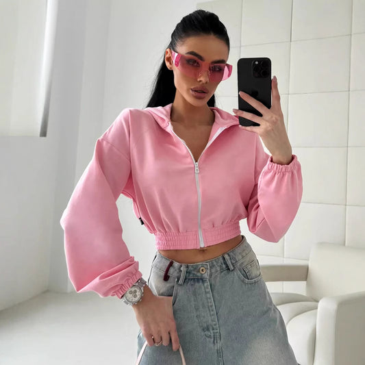 Damen cropped Sweatjacke mit elastischen Bündchen und modischem Reißverschluss Stalluxe