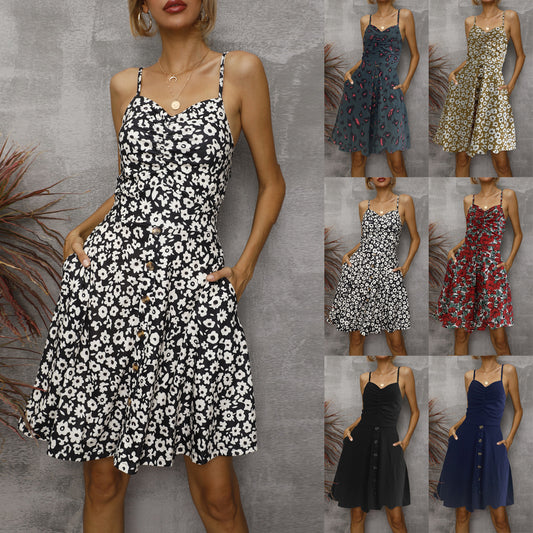 Damen Knopf-Front A-Linien Kleid Stalluxe