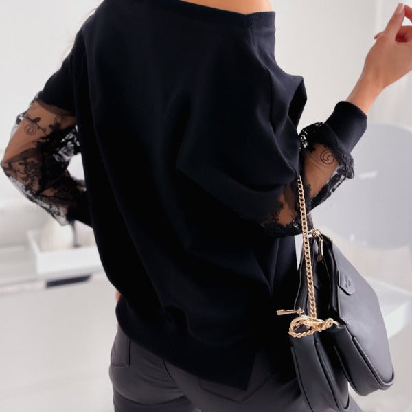 Damen Oversized Sweatshirt mit eleganten Spitzenärmeln Stalluxe