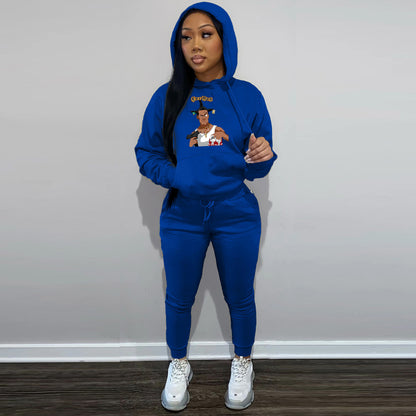 Damen lässiges Hoodie- und Jogginghose-Set mit künstlerischem Grafikdruck Stalluxe