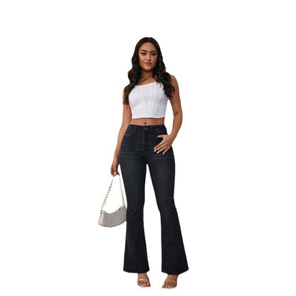 Damen Flared Jeans mit hohem Bund und seitlichen Taschen Stalluxe