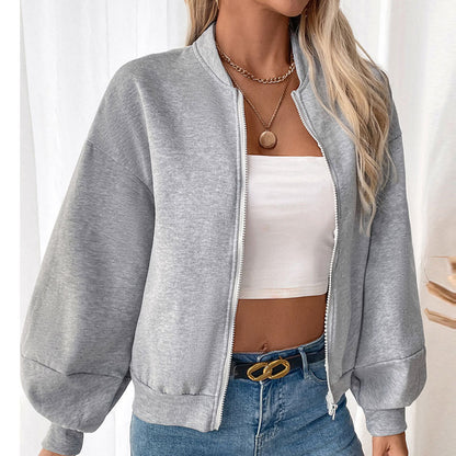 Damen lässige Sweatjacke mit voluminösen Ärmeln und Reißverschluss Stalluxe