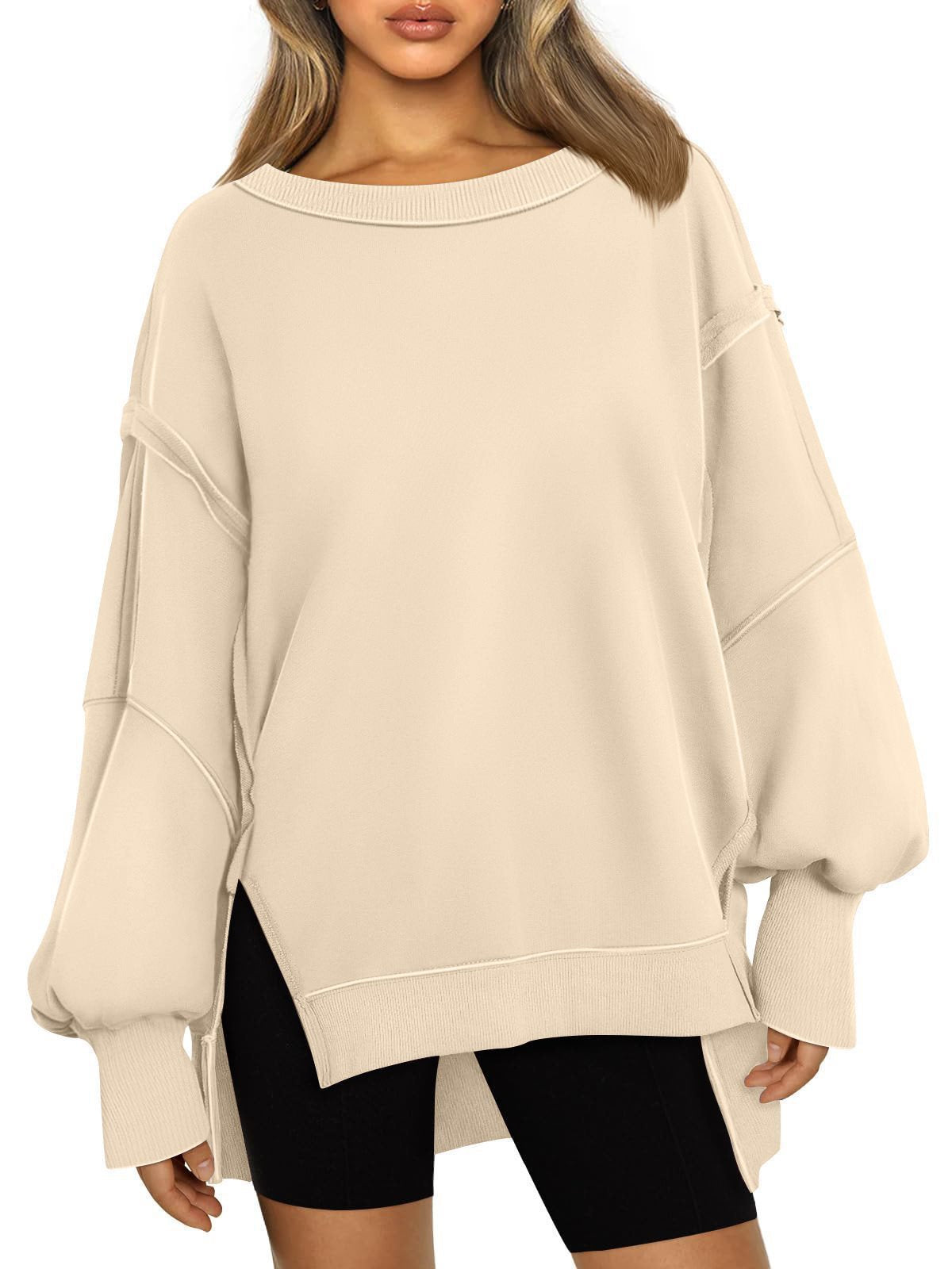 Damen Lässiger Oversize-Sweatshirt mit weitem Kragen und Seitenöffnungen Stalluxe
