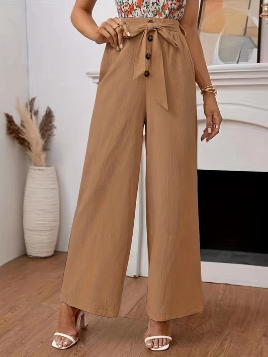 Damen Weit geschnittene Hose mit hohem Bund und praktischen Knopfdetails Stalluxe