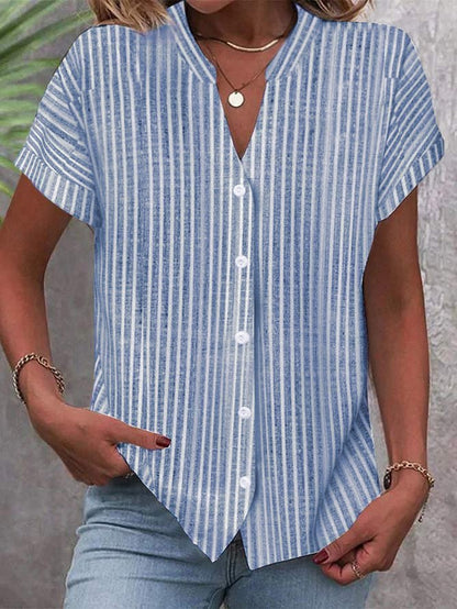 Damen Kurzarm-Bluse mit V-Ausschnitt und Streifenmuster Stalluxe