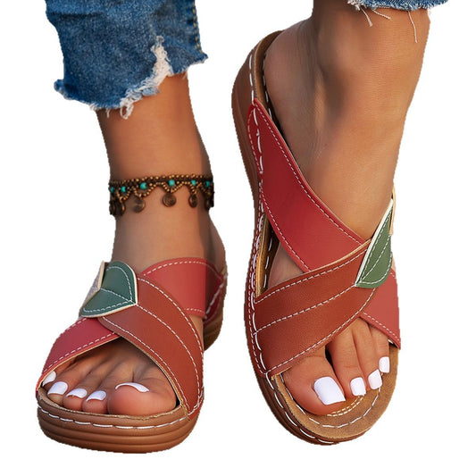 Damen Komfortable Sandalen mit geschmackvoller Blattapplikation und gepolstertem Fußbett Stalluxe