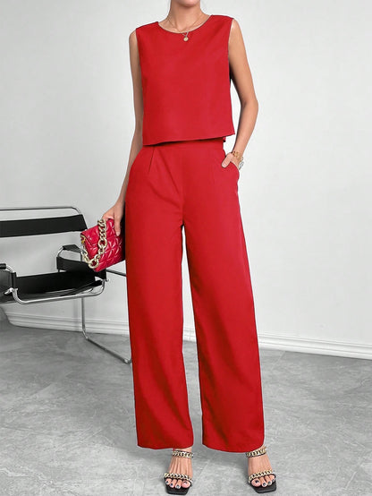 Damen Modisches Zweiteiliges Set mit Cropped Oberteil und weiten Hosen Stalluxe