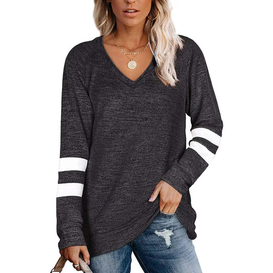 Damen Sportliches Langarmshirt mit V-Ausschnitt und Streifen-Details Stalluxe