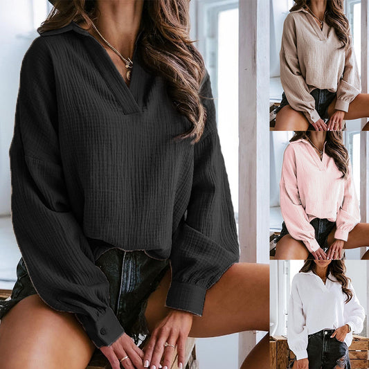 Damen lässige Bluse mit V-Ausschnitt und überschnittenen Ärmeln Stalluxe