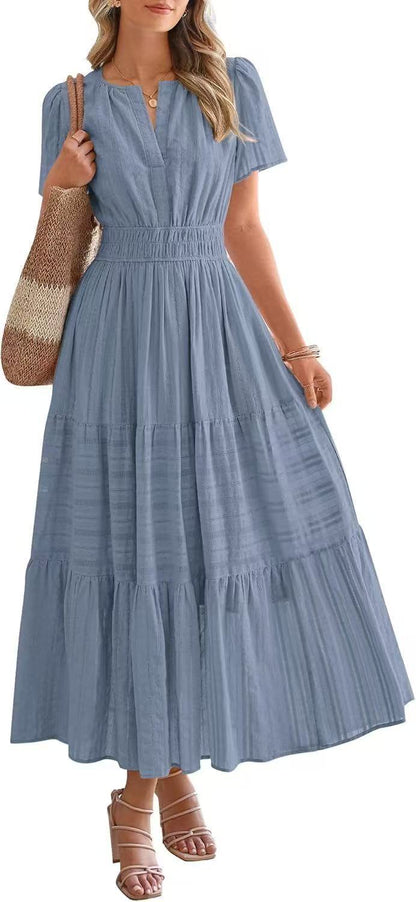 Damen Maxikleid mit modischem V-Ausschnitt und luftigen Rüschen Stalluxe