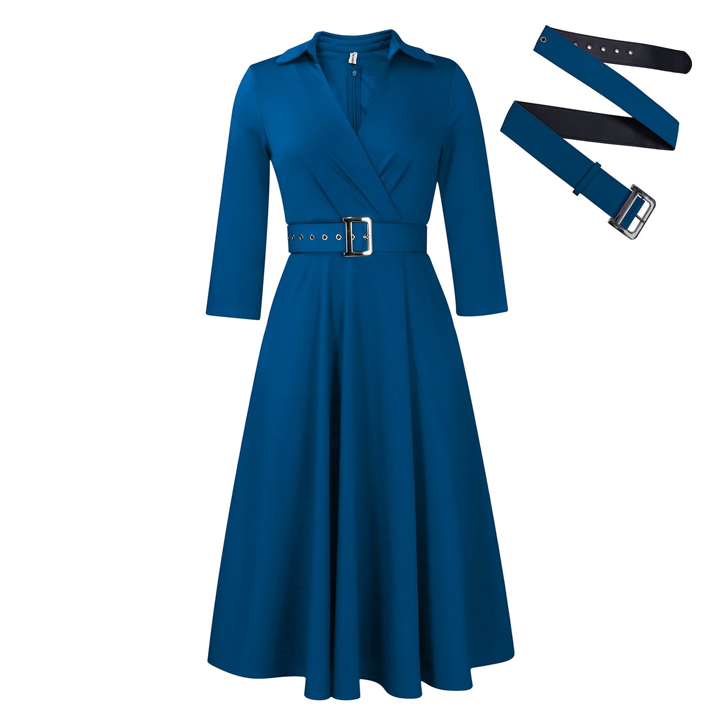 Damen Wickelkleid mit tailliertem Gürtel und schwingendem Rock Stalluxe