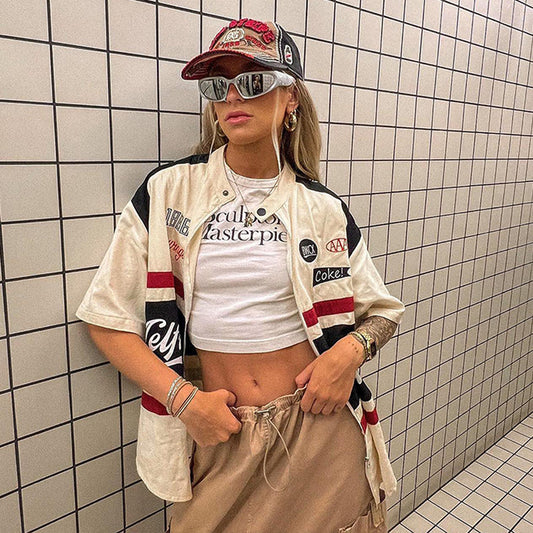 Damen lässige Vintage-Jacke mit auffälligen Logo-Prints Stalluxe