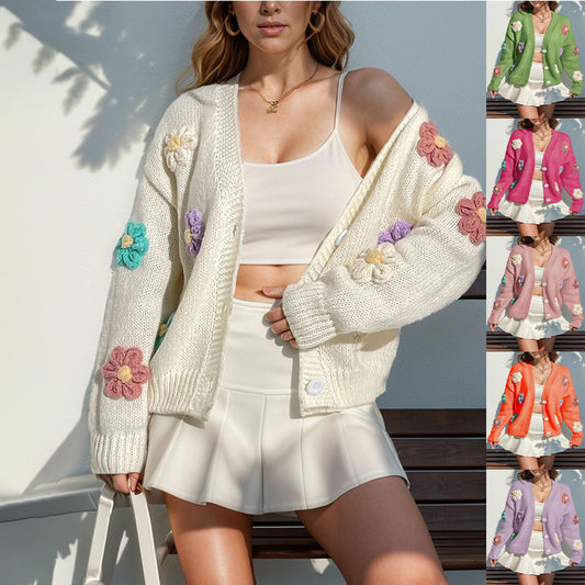 Damen Strickjacke mit floralen Applikationen Stalluxe