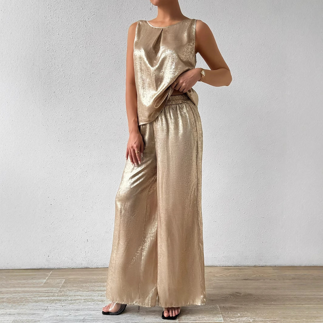 Damen Glamouröses Zweiteiliges Set mit hohem Bund und fließendem Schnitt Stalluxe