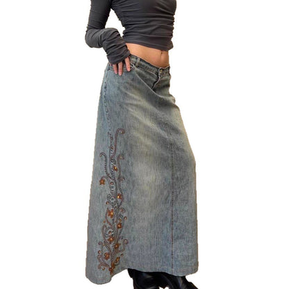 Damen Maxirock mit floralen Stickereien Stalluxe