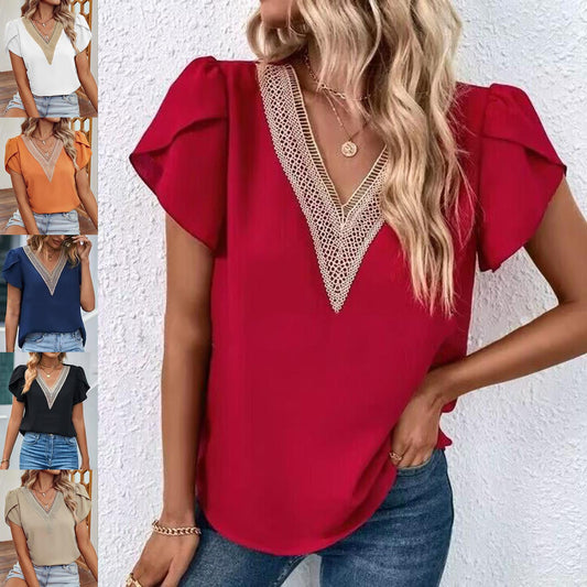 Damen Elegantes V-Ausschnitt Blusenoberteil mit Rüschendetails Stalluxe