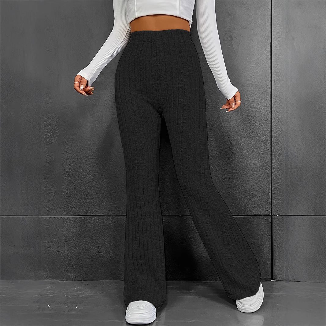 Damen weite Strickhose mit feinrippigem Design Stalluxe