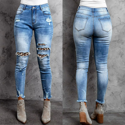 Damen Skinny Jeans im aufregenden Animal-Print mit stylishen Rissen Stalluxe