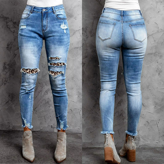 Damen Skinny Jeans im aufregenden Animal-Print mit stylishen Rissen Stalluxe